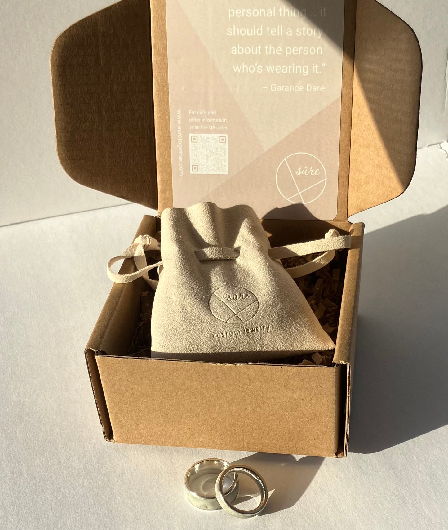 Enduring Love: Sterling Silver Minimalist Ring with Concrete + Diamond Dust Inlay - Cream