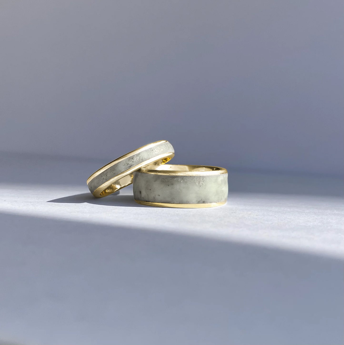 Enduring Love: 14K Solid Gold Minimalist Ring with Concrete + Diamond Dust Inlay - Cream