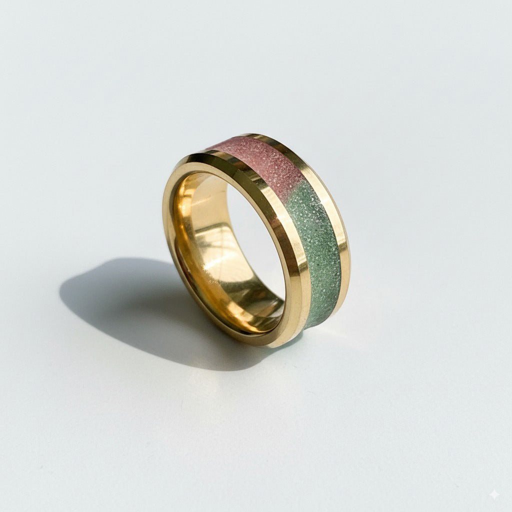 Duality Ring - Pink and Green - 8MM - Side view