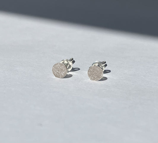 Minimal Elegance: Sterling Silver Minimalist Stud Earrings with Concrete + Diamond Dust Inlay - Available in Cream, Pink, Blue and Gray