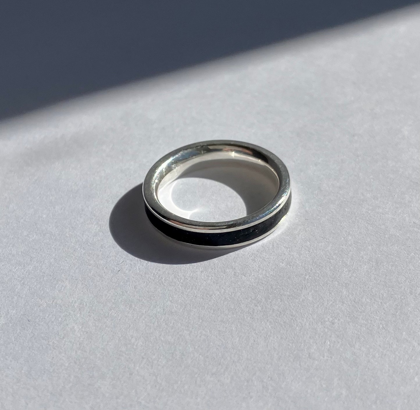 Enduring Love - Black Minimalist Ring with Concrete Inlay