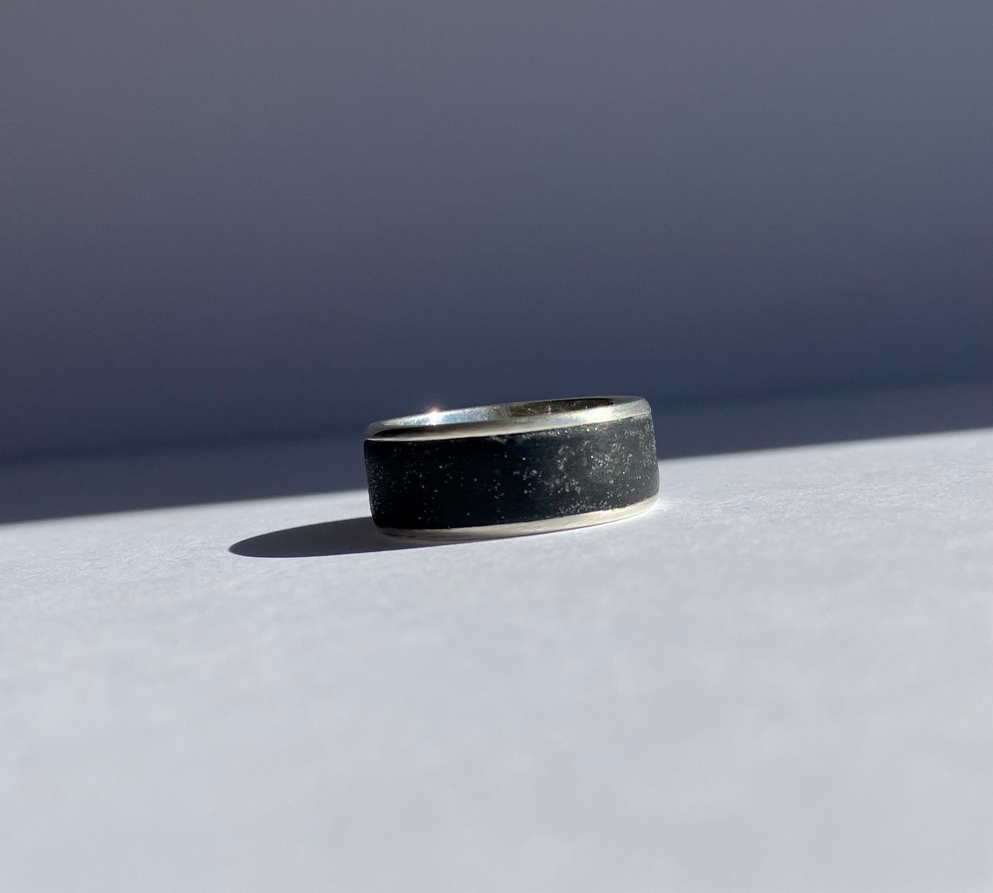 Enduring Love - Black Minimalist Ring with Concrete Inlay