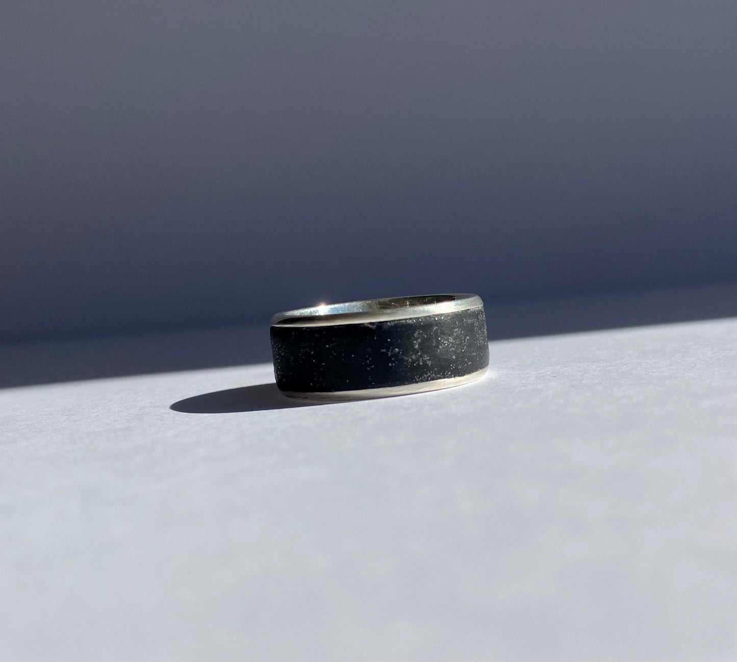 Rugged Minimalist - Black Minimalist Ring with Concrete Inlay