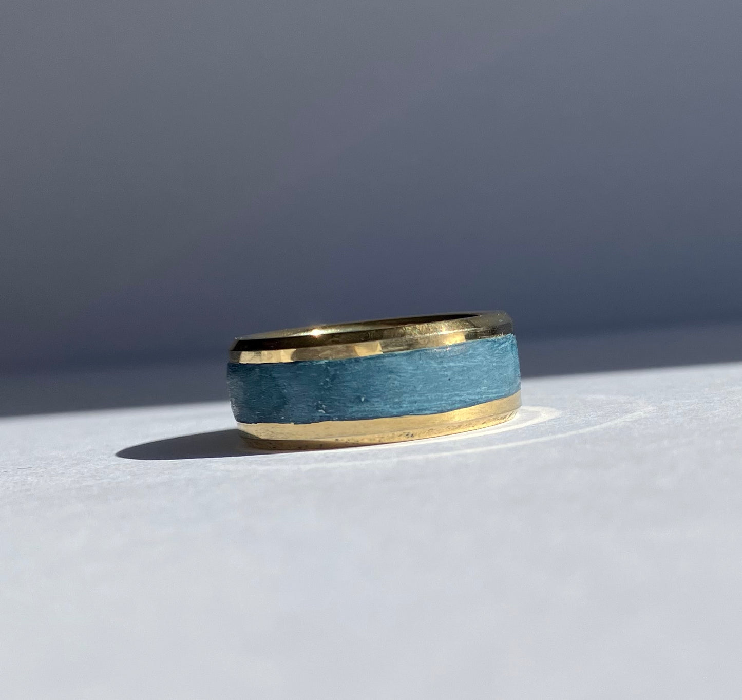 Twilight of Love - Blue Minimalist Ring with Concrete Inlay