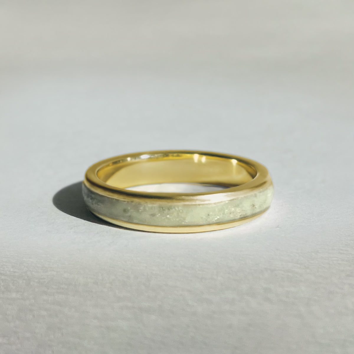 Enduring Love: 14K Solid Gold Minimalist Ring with Concrete + Diamond Dust Inlay - Cream